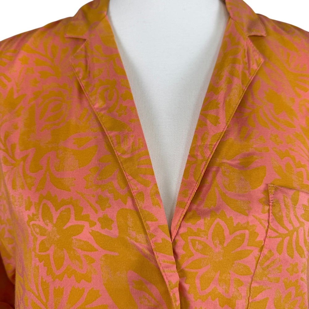 prAna Iguala Top Fresca Flora Fauna Pink Orange Floral Button Down Cropped M NEW - Picture 5 of 10